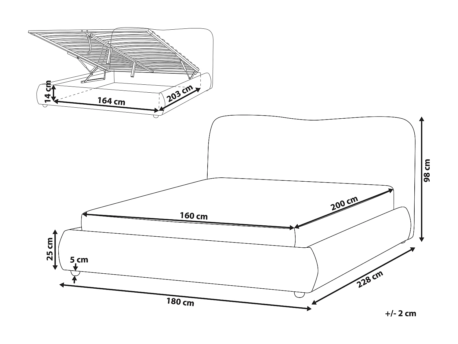 Bed met opbergruimte Stof BLAGNAC 160 x 200 cm Lichtgrijs