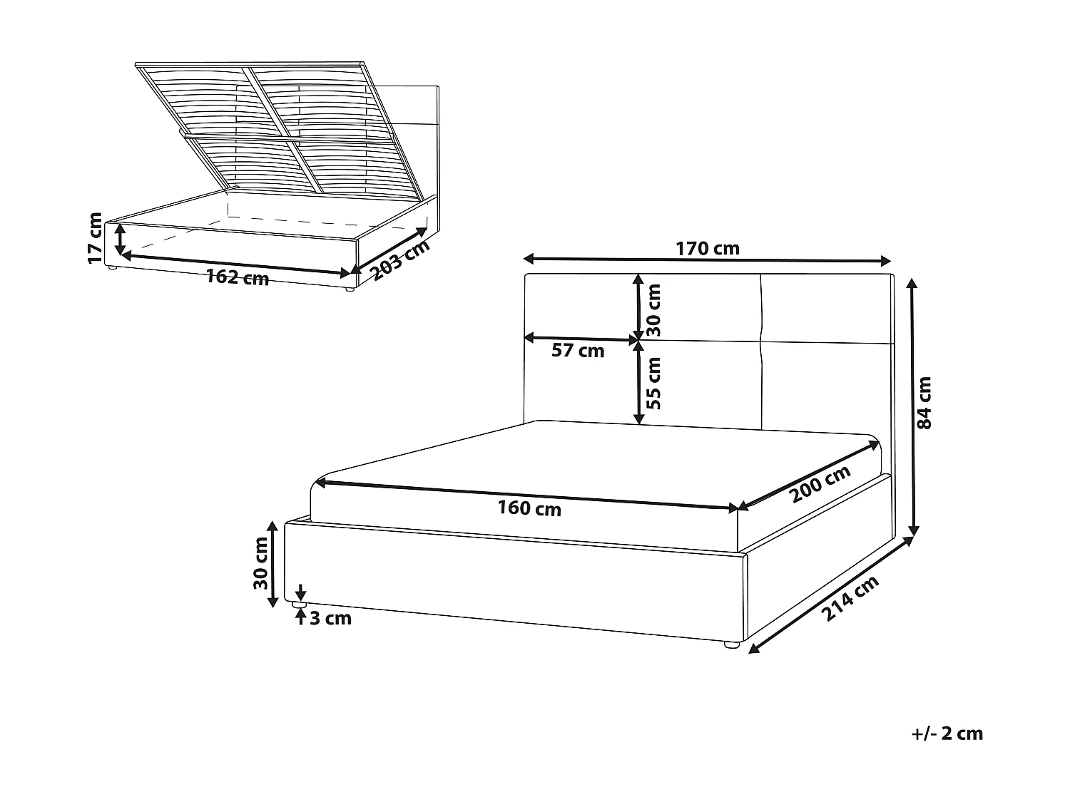 Cama con almacenaje Tela LAGORD 160 x 200 cm Blanco crema