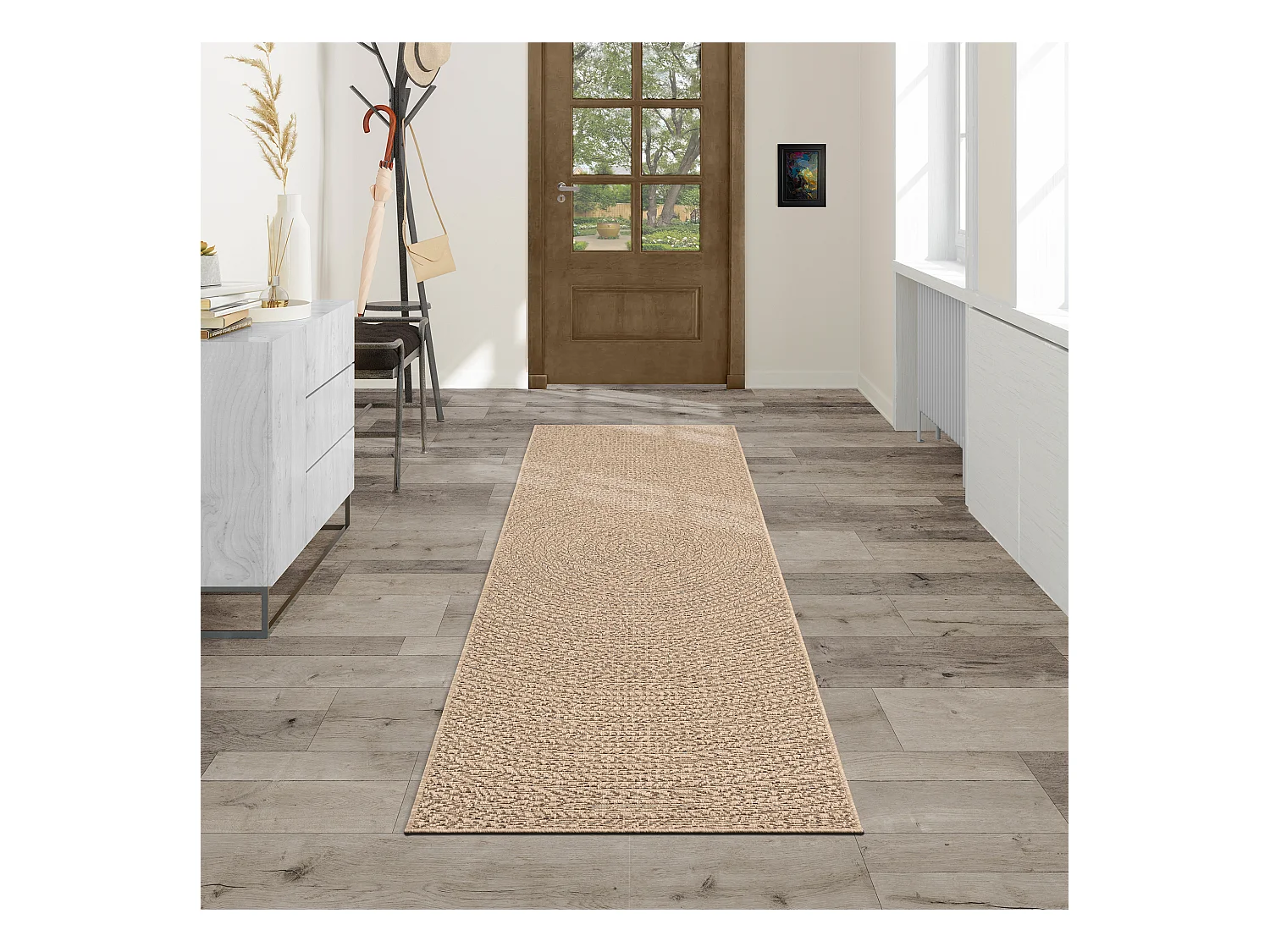 Tapis Kansas intérieur extérieur jute résistant intempéries terrasse - Nature - 80 x 250 cm