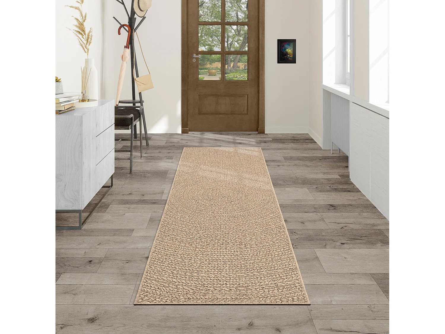 Tapis Kansas intérieur extérieur jute optique résistant intempéries terrasse - Nature - 80 x 250 cm