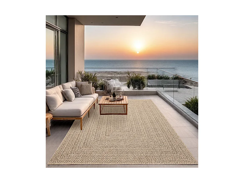 Alfombra Kansas Exterior Interior Aspecto Yute Resistente intemperie liso - Naturaleza - 200 x 290 cm