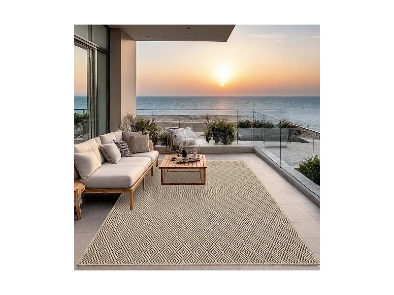 Teppich Kansas Outdoor Indoor Jute Optik Raute Wetterfest - Natur - 60 x 180 cm