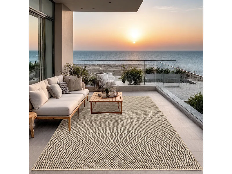 Tapis Kansas intérieur extérieur jute diamant résistant intempéries terrasse - Nature - 60 x 180 cm