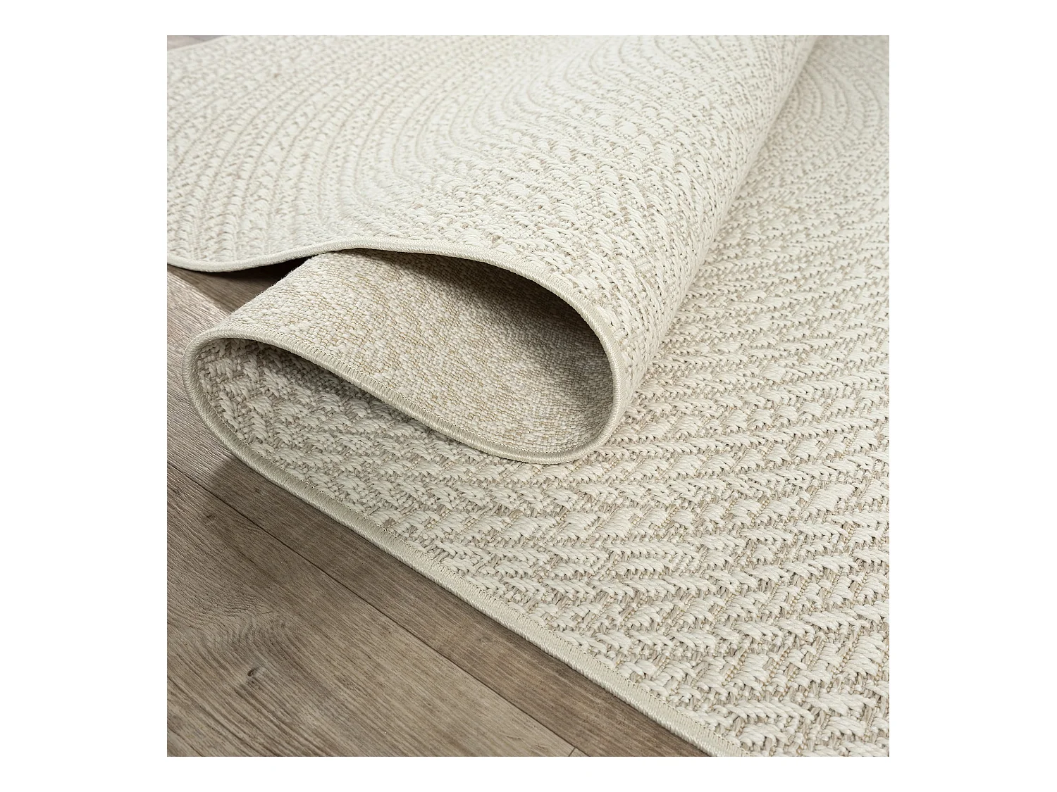 Tapis Kansas intérieur extérieur jute résistant intempéries terrasse - Crème - 80 x 250 cm