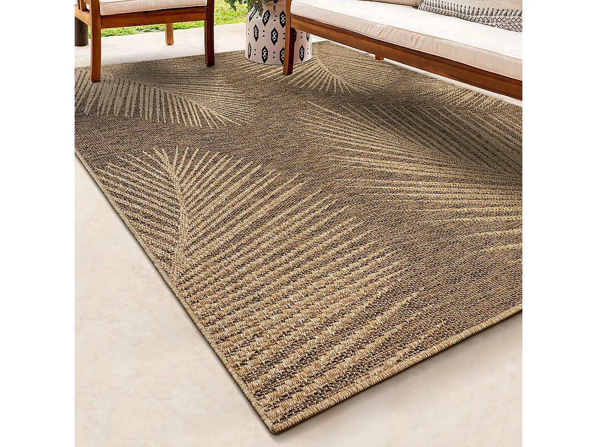 Tapis Kansas intérieur extérieur jute optique palmier résistant intempéries terrasse - Nature - 140 x 200 cm