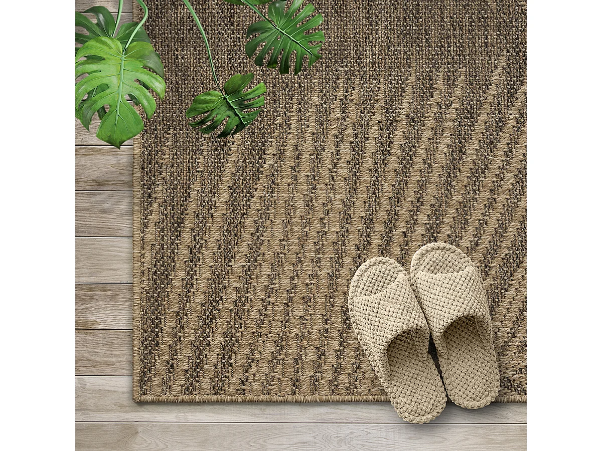 Tapis Kansas intérieur extérieur jute optique palmier résistant intempéries terrasse - Nature - 140 x 200 cm