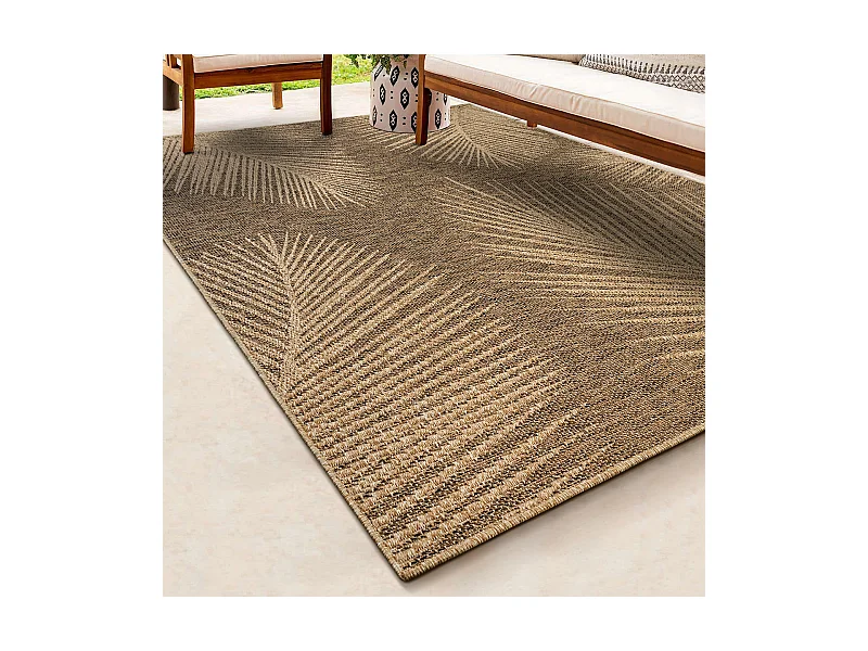 Teppich Kansas Outdoor Indoor Jute Optik Palmenblätter Wetterfest - Natur - 60 x 180 cm