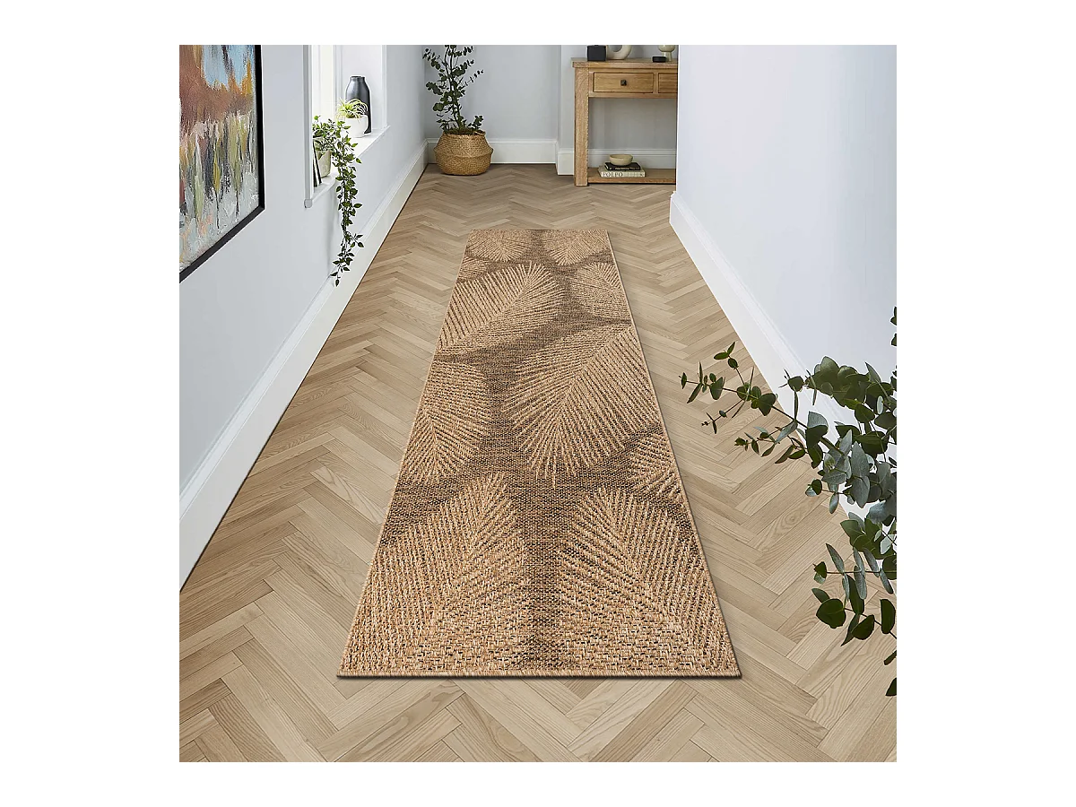 Tapis Kansas intérieur extérieur jute palmier résistant intempéries terrasse - Nature - 80 x 250 cm
