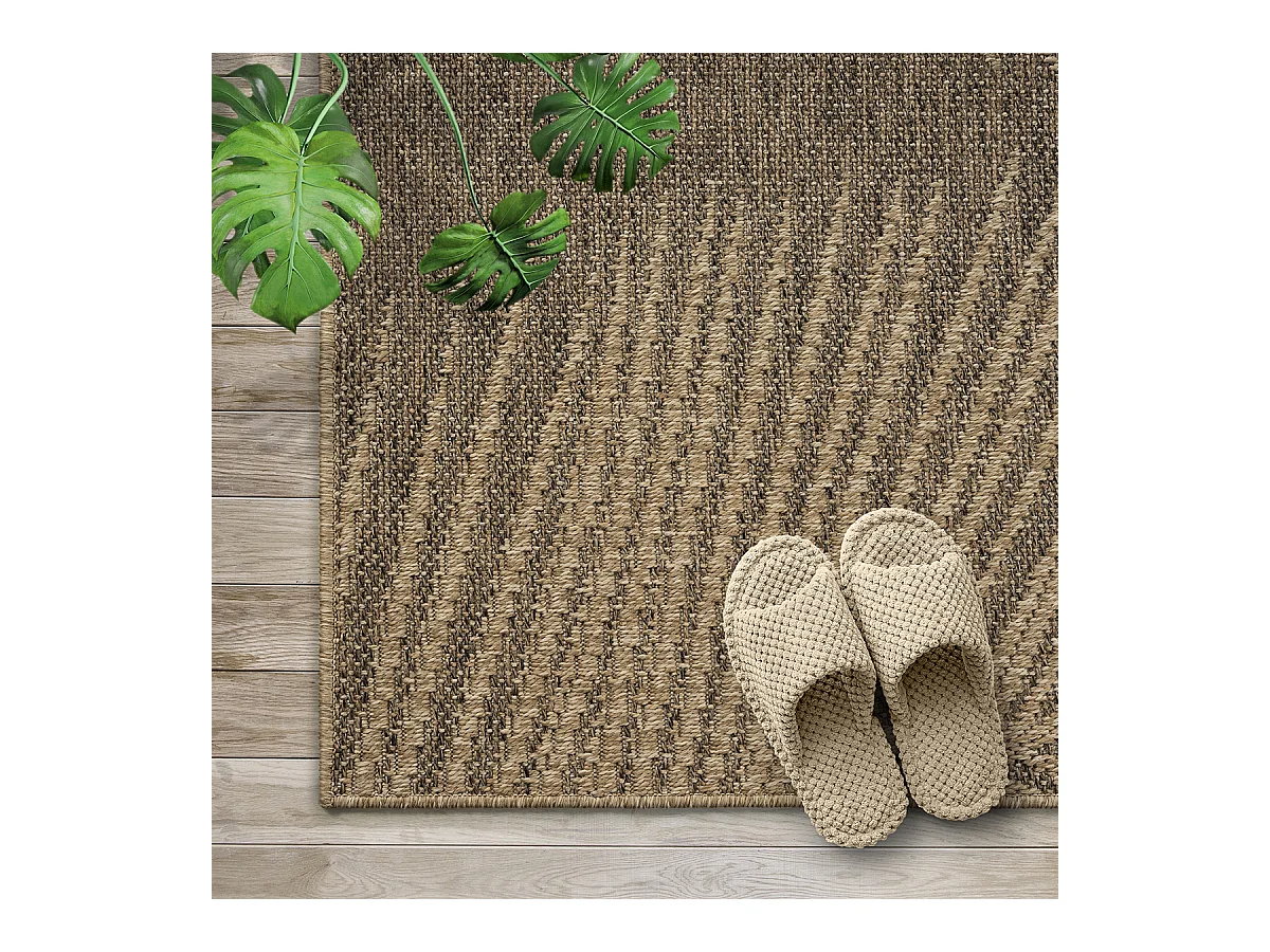 Tapis Kansas intérieur extérieur jute palmier résistant intempéries terrasse - Nature - 80 x 250 cm