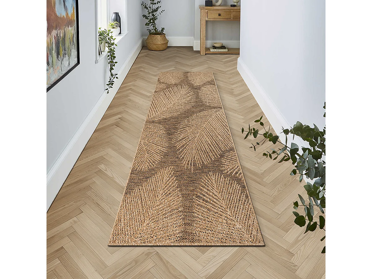 Tapis Kansas intérieur extérieur jute optique palmier résistant intempéries terrasse - Nature - 80 x 250 cm