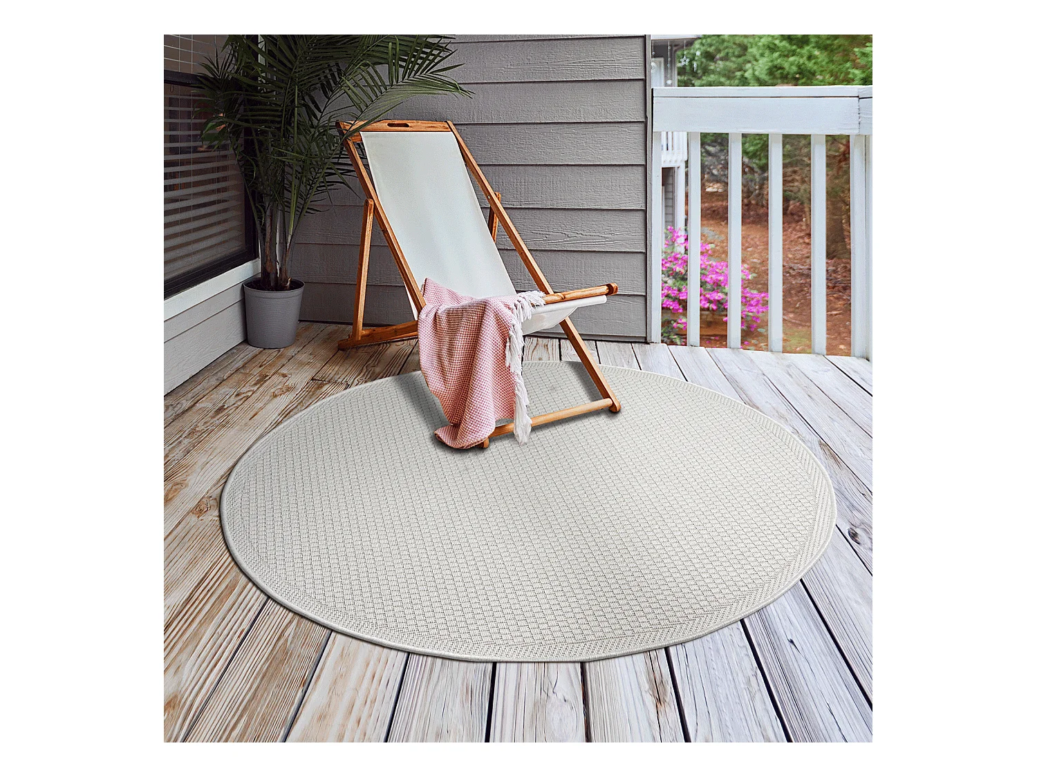 Tapis Toulouse d'extérieur uni, Crème, 120 cm, Rond