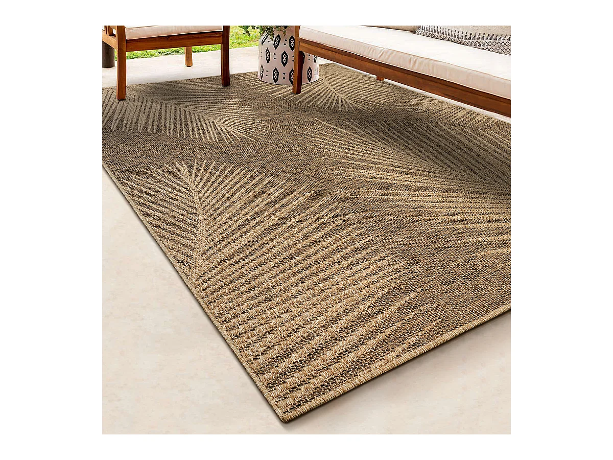 Tapis Kansas intérieur extérieur jute palmier résistant intempéries terrasse - Nature - 240 x 340 cm