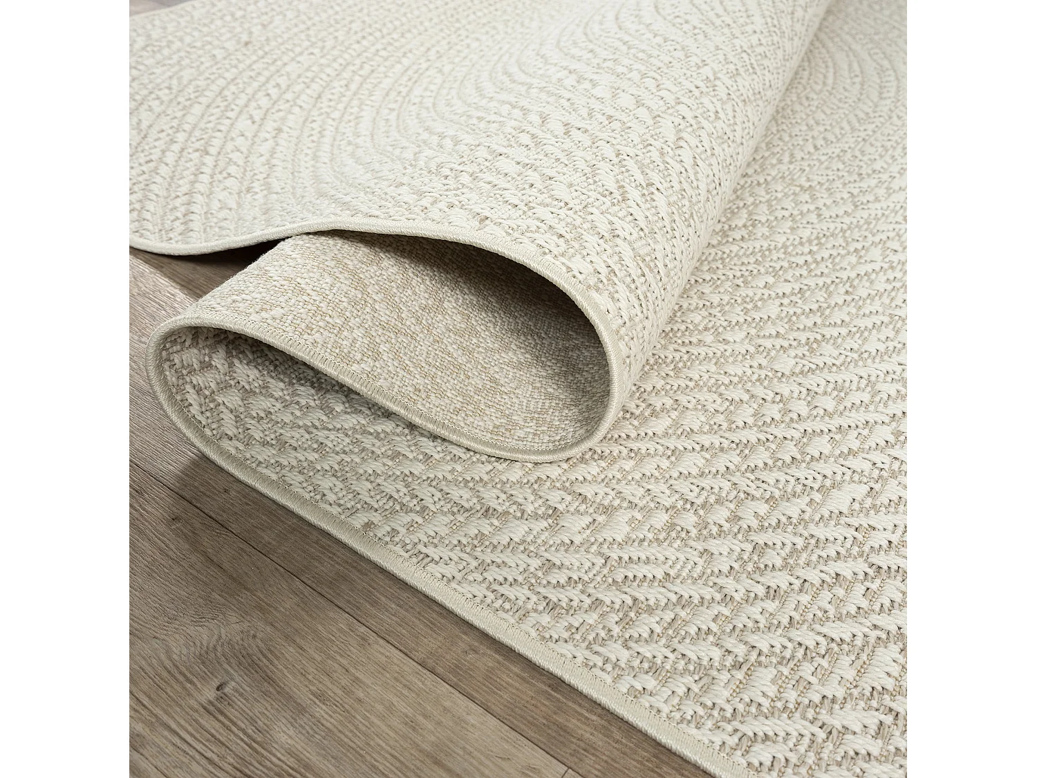 Tapis Kansas intérieur extérieur jute résistant intempéries terrasse - Crème - 60 x 180 cm