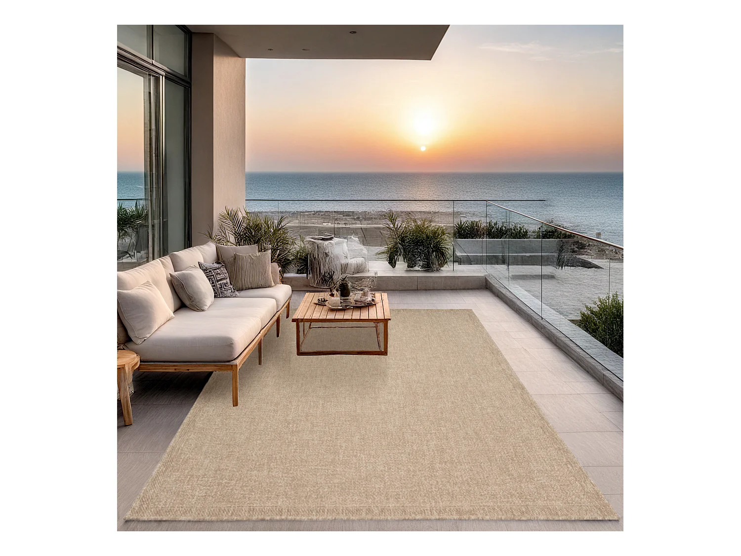 Tapijt Kansas Buiten Binnen Jute eenvoudig Optiek Weerbestendig - Natuur - 160 x 230 cm