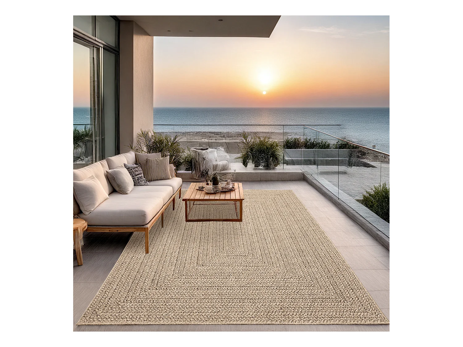 Tapis Kansas intérieur extérieur jute uni résistant intempéries terrasse - Nature - 80 x 250 cm