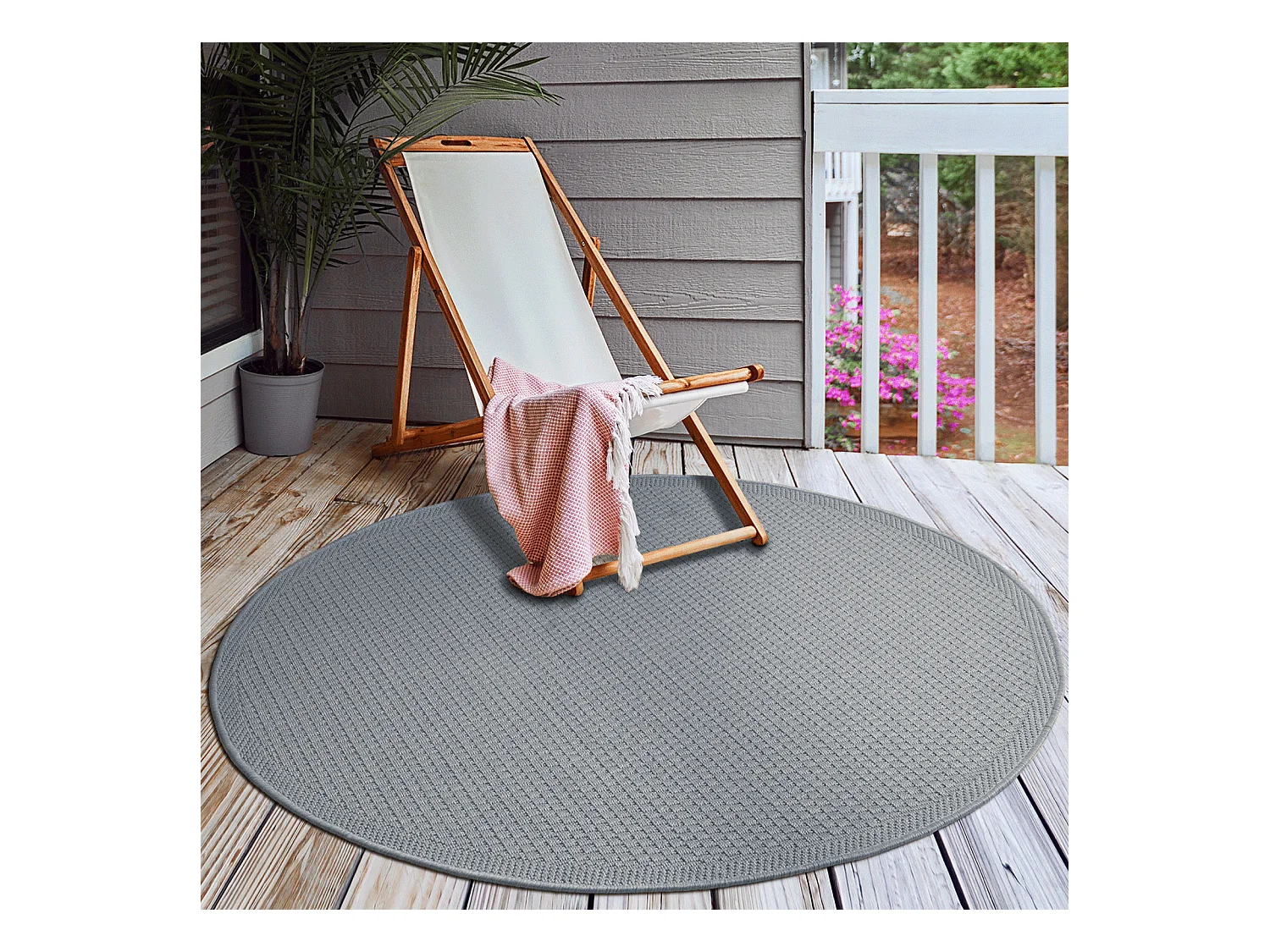 Tapis Toulouse d'extérieur uni, Gris, 120 cm, Rond