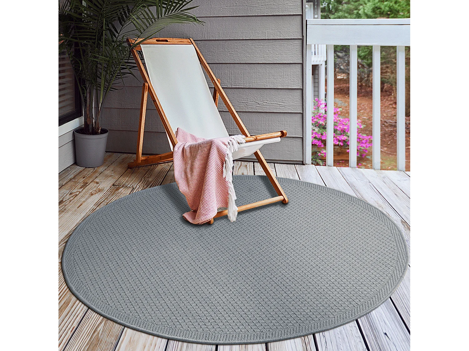 Tapis Toulouse d'extérieur uni, Gris, 120 cm, Rond