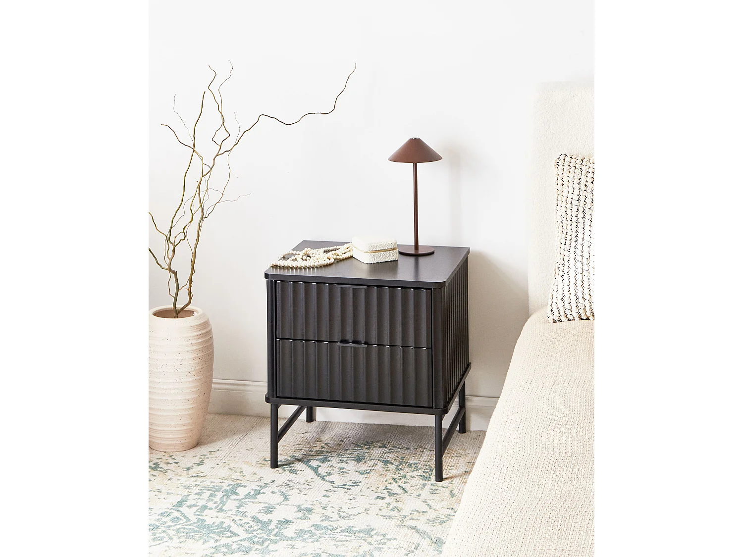 Table de nuit à 2 tiroirs GLASTONBURY Noir