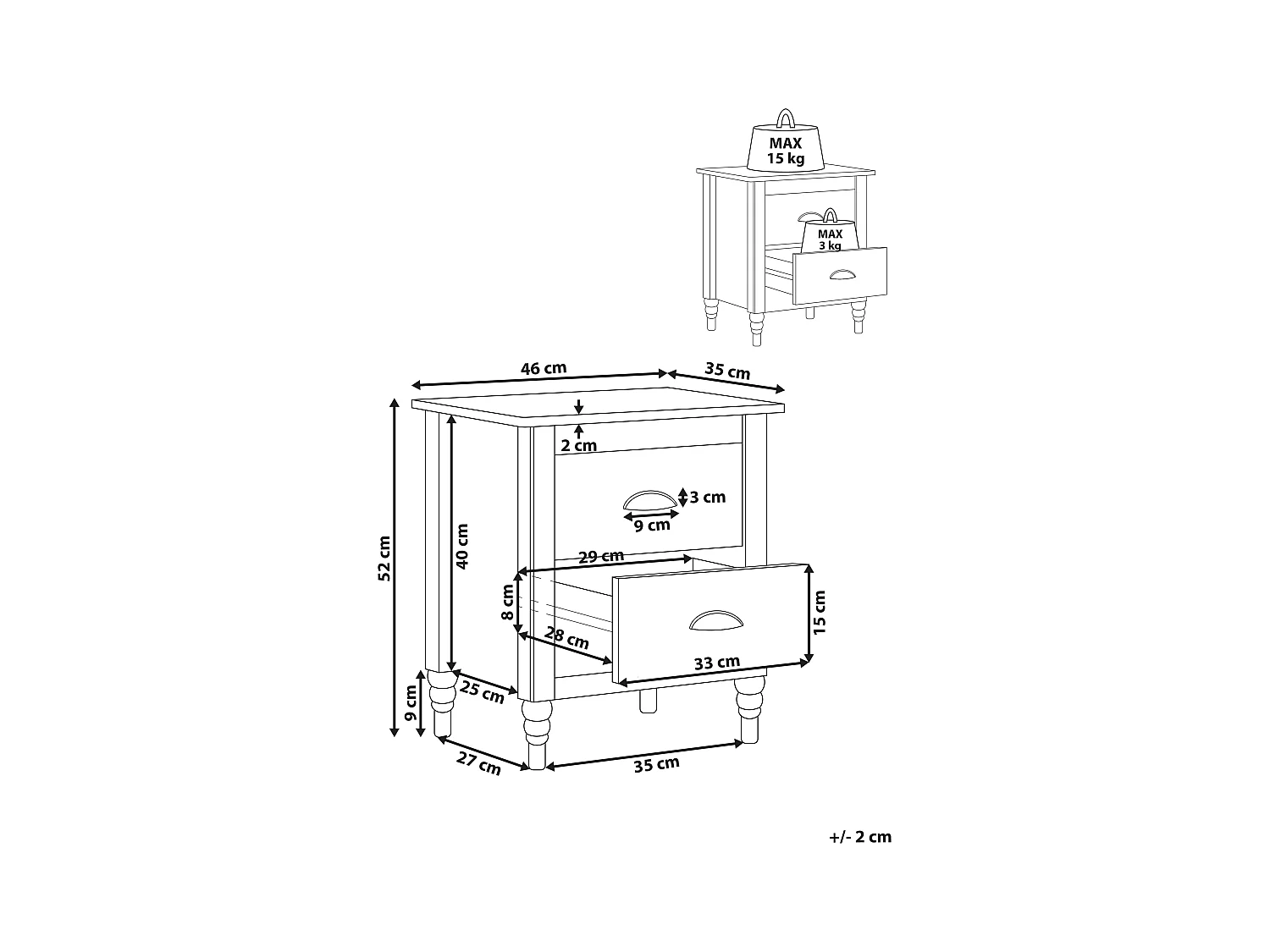 Table de nuit à 2 tiroirs SHILLINGTON Bois de pin Marron/blanc