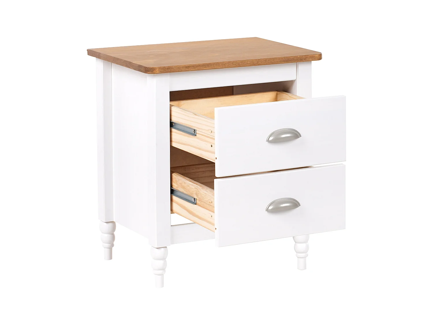 Table de nuit à 2 tiroirs SHILLINGTON Bois de pin Marron/blanc