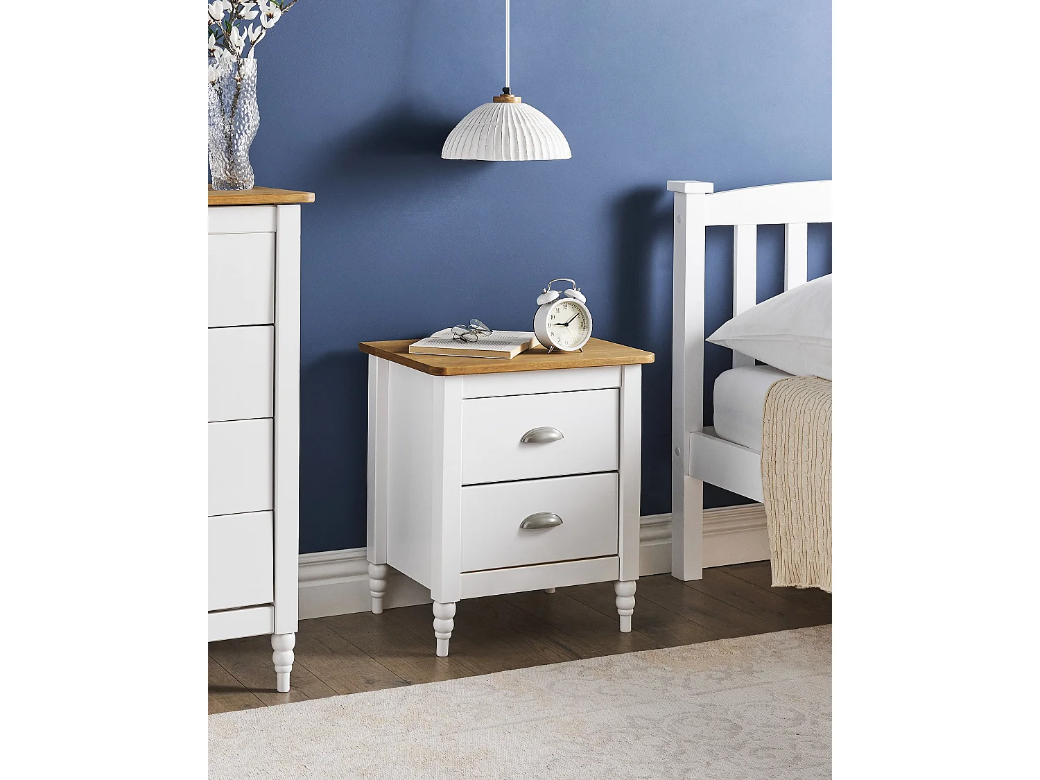 Nachttisch Kiefernholz weiß/hellbraun mit 2 Schubladen Nachtschrank Shillington