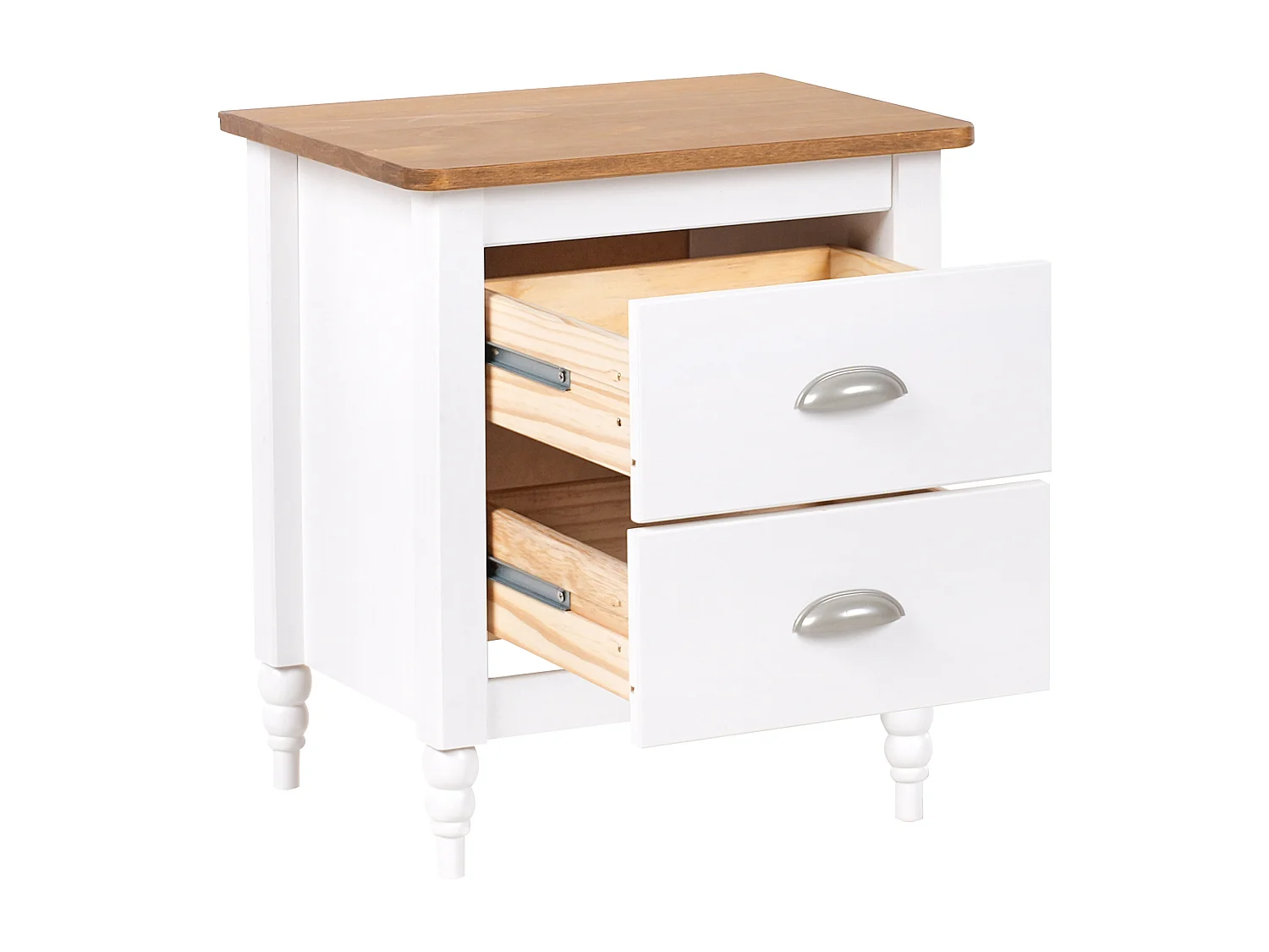 Nachttisch Kiefernholz weiß/hellbraun mit 2 Schubladen Nachtschrank Shillington