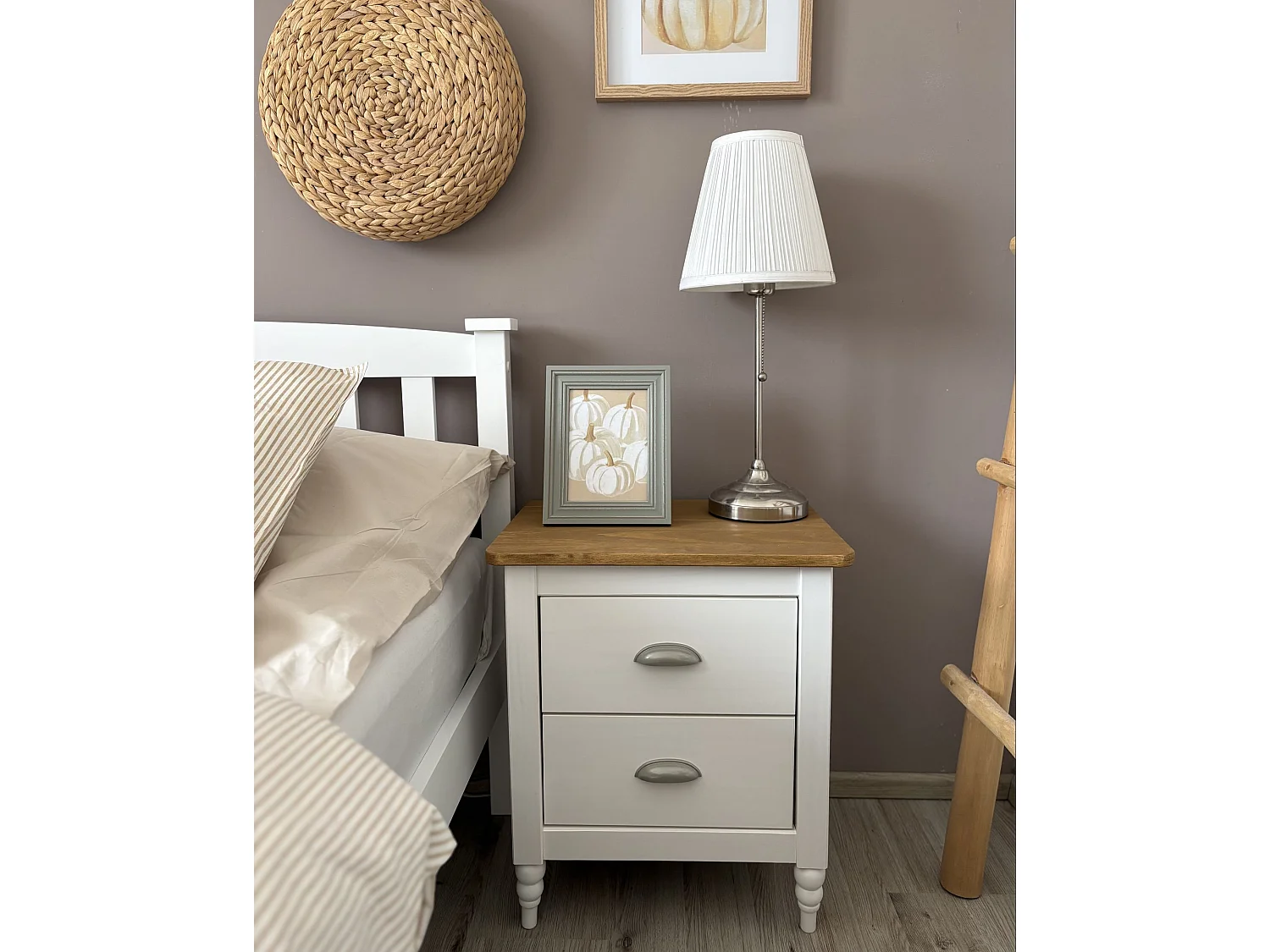 2 Drawer Bedside Table SHILLINGTON Pine Wood Brown/ White