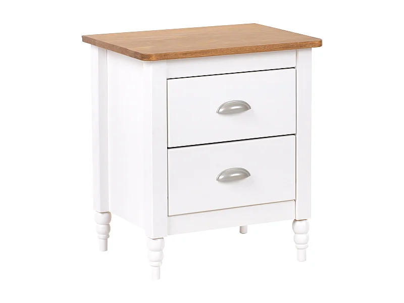 Comodino 2 cassetti SHILLINGTON Legno di pino Marrone/ Bianco