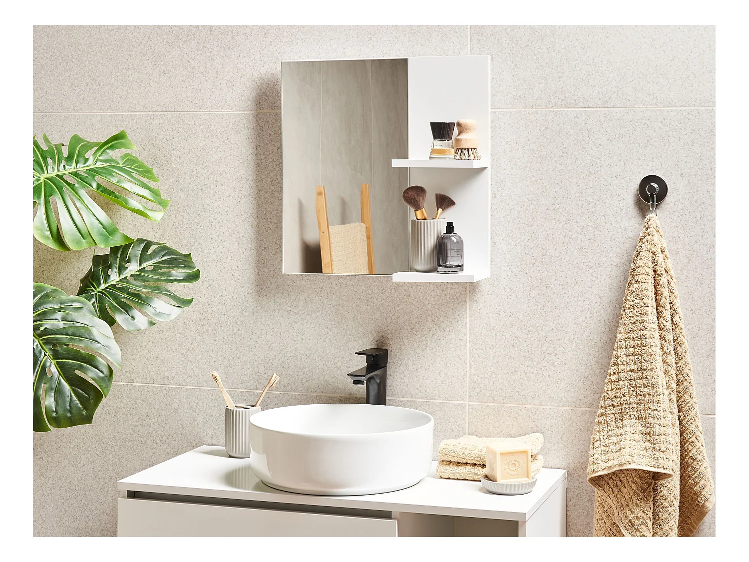 Specchio da parete con ripiano PELOTAS 45 cm 45 cm Bianco