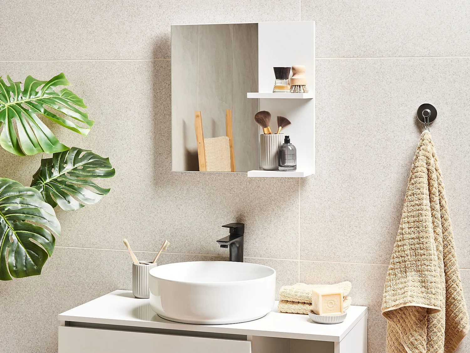 Miroir mural avec étagère PELOTAS 45 cm 45 cm Blanc