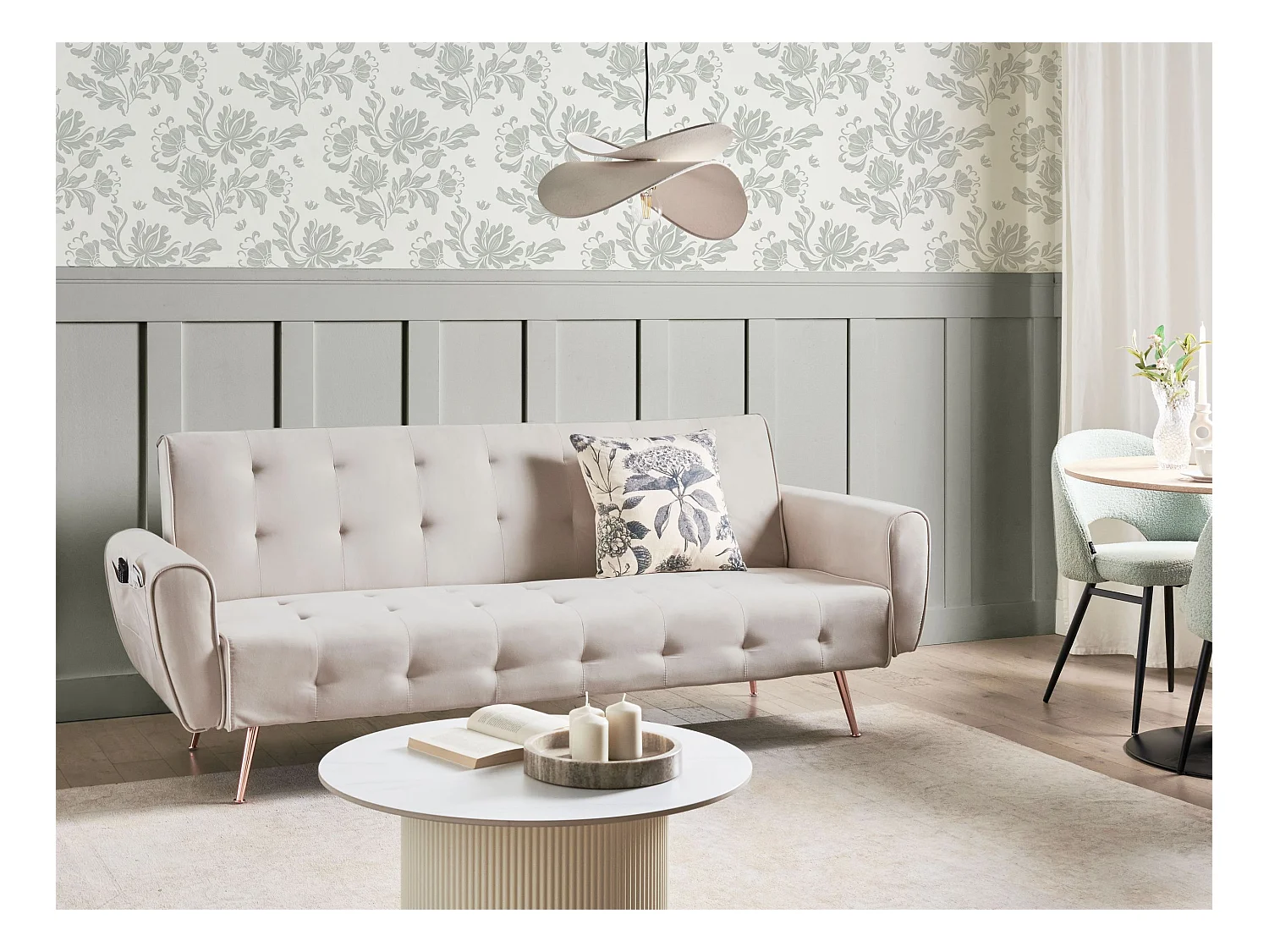 Canapé-lit 3 places SELNES Velours Beige clair