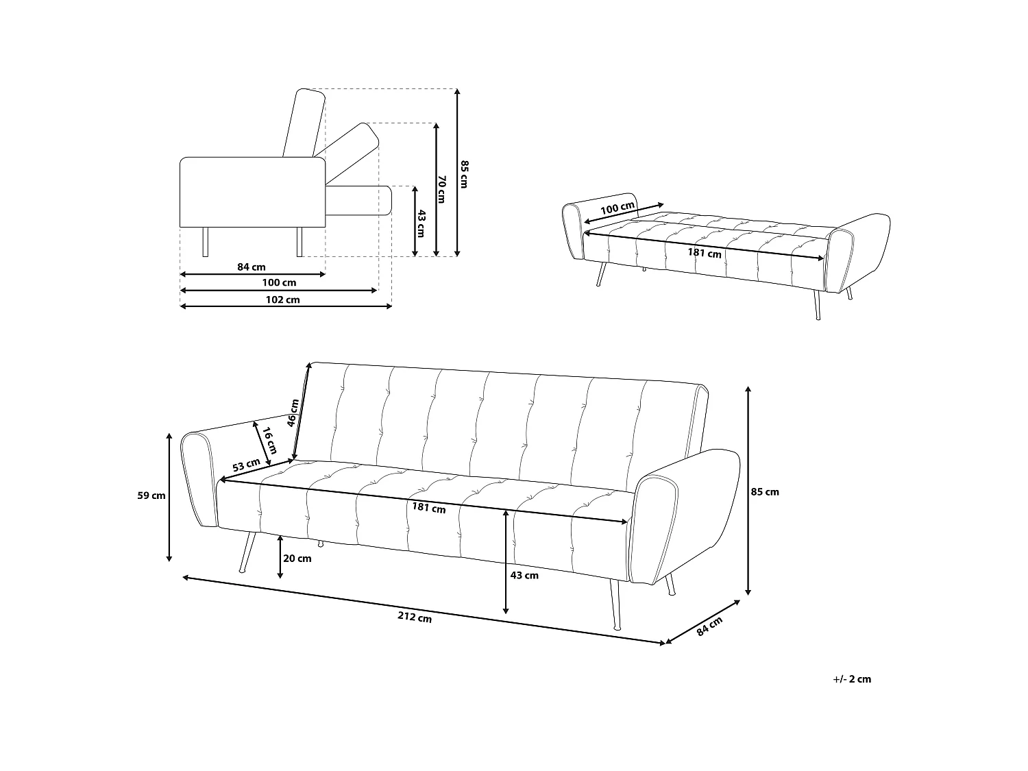Canapé-lit 3 places SELNES Velours Beige clair