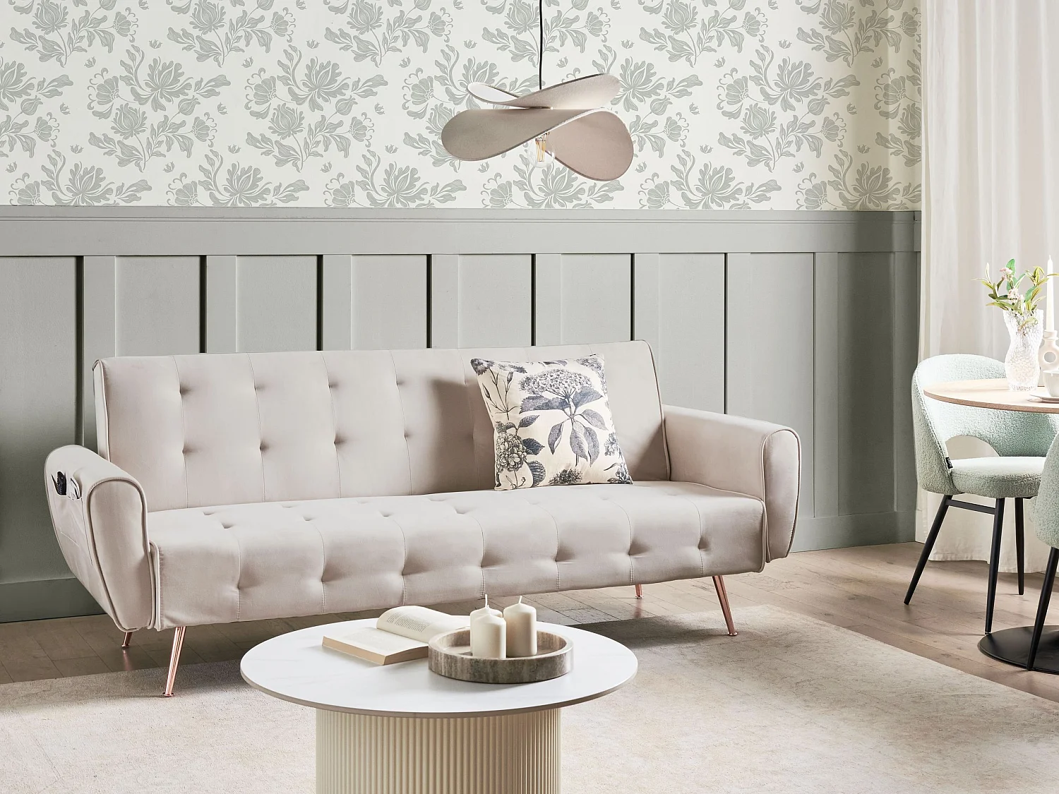 Sofa rozkładana SELNES Welur Jasnobeżowy dla 3 osób