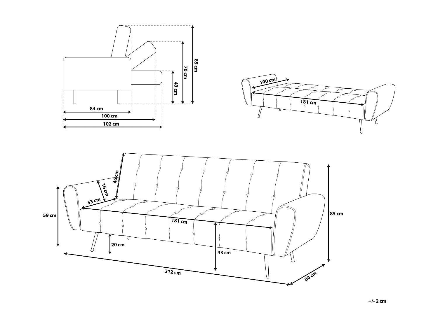 Sofa rozkładana SELNES Welur Jasnobeżowy dla 3 osób