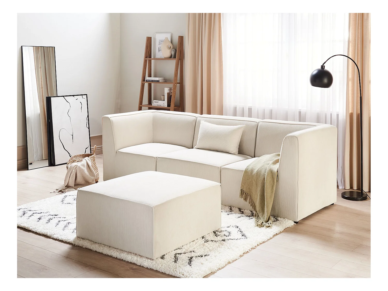 Canapé modulable 3 places LEMVIG Velours côtelé Beige clair avec ottoman