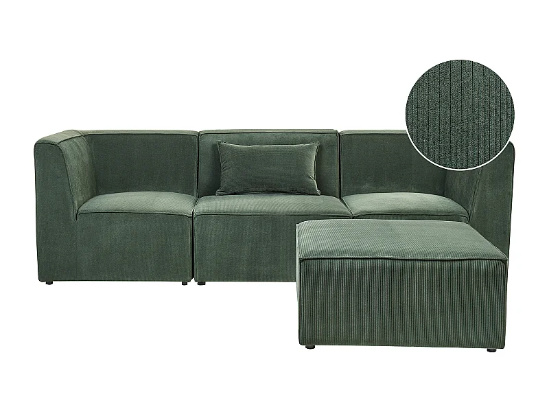 Canapé modulable 3 places LEMVIG Velours côtelé Vert foncé avec ottoman