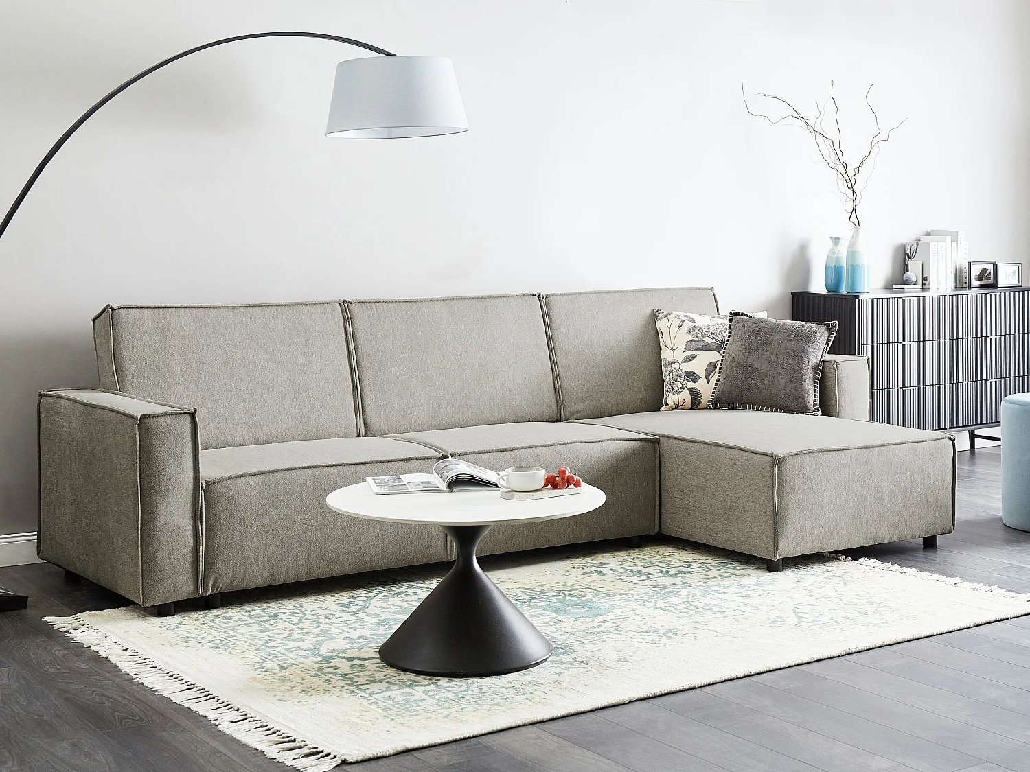 3-Sitzer Ecksofa links L-förmig Stoff beige mit Schlaffunktion Romedal II