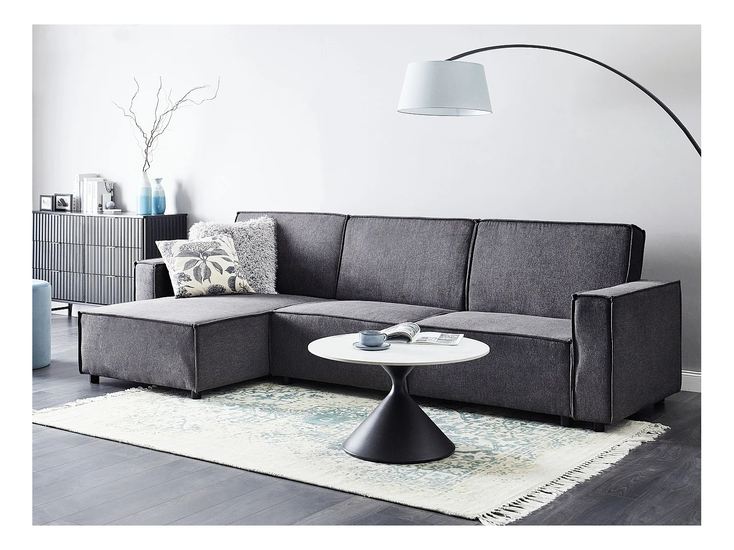 Sofá cama esquinero ROMEDAL II Tela Grafito 3 plazas Derecha