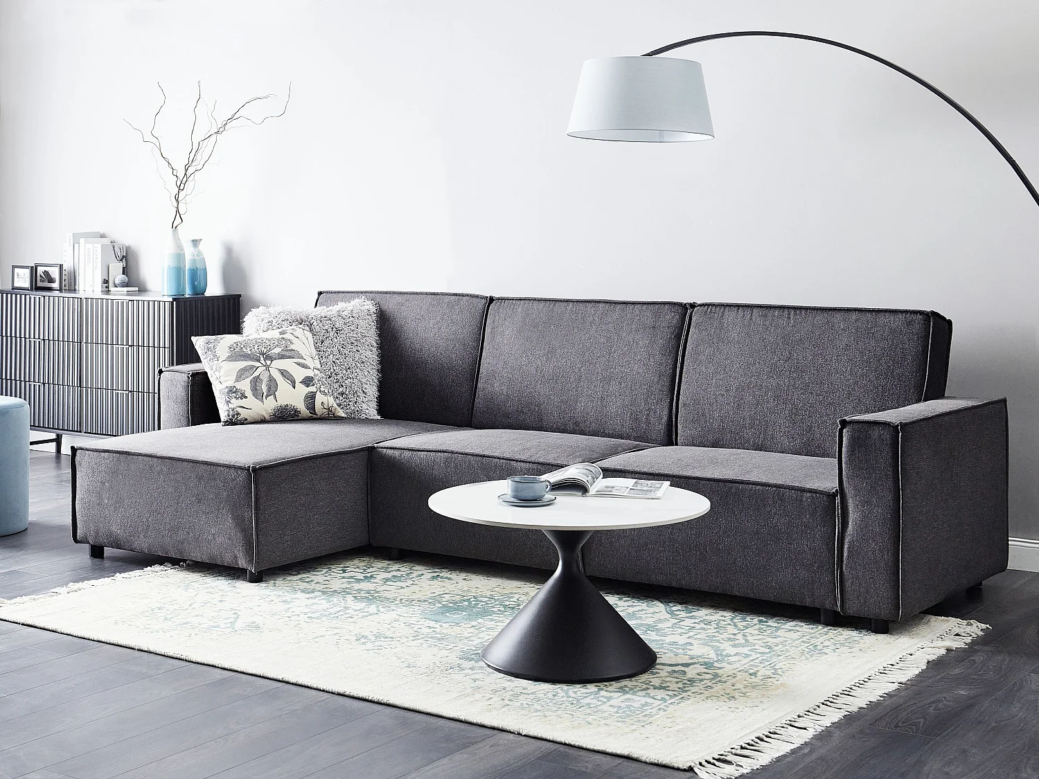 3-Sitzer Ecksofa rechts L-förmig Stoff graphitgrau mit Schlaffunktion Romedal II