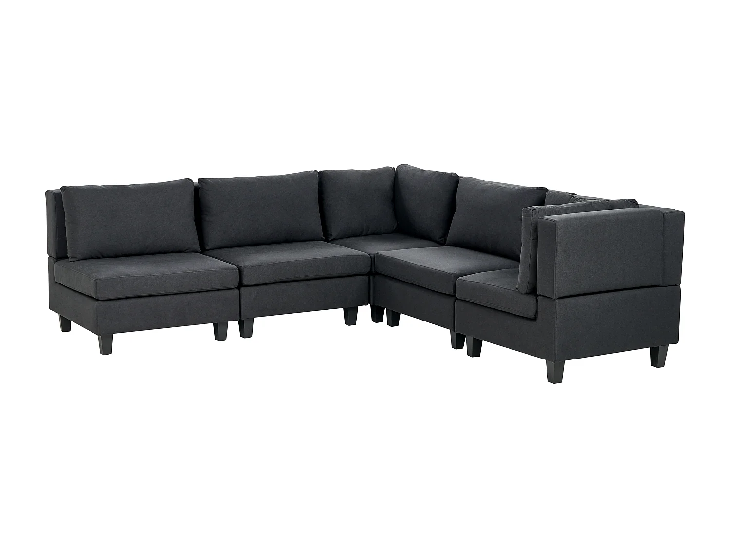 Canapé d'Angle Moderne Modulaire 5 Places Côté Gauche en Tissu Rembourré Noir Unstad