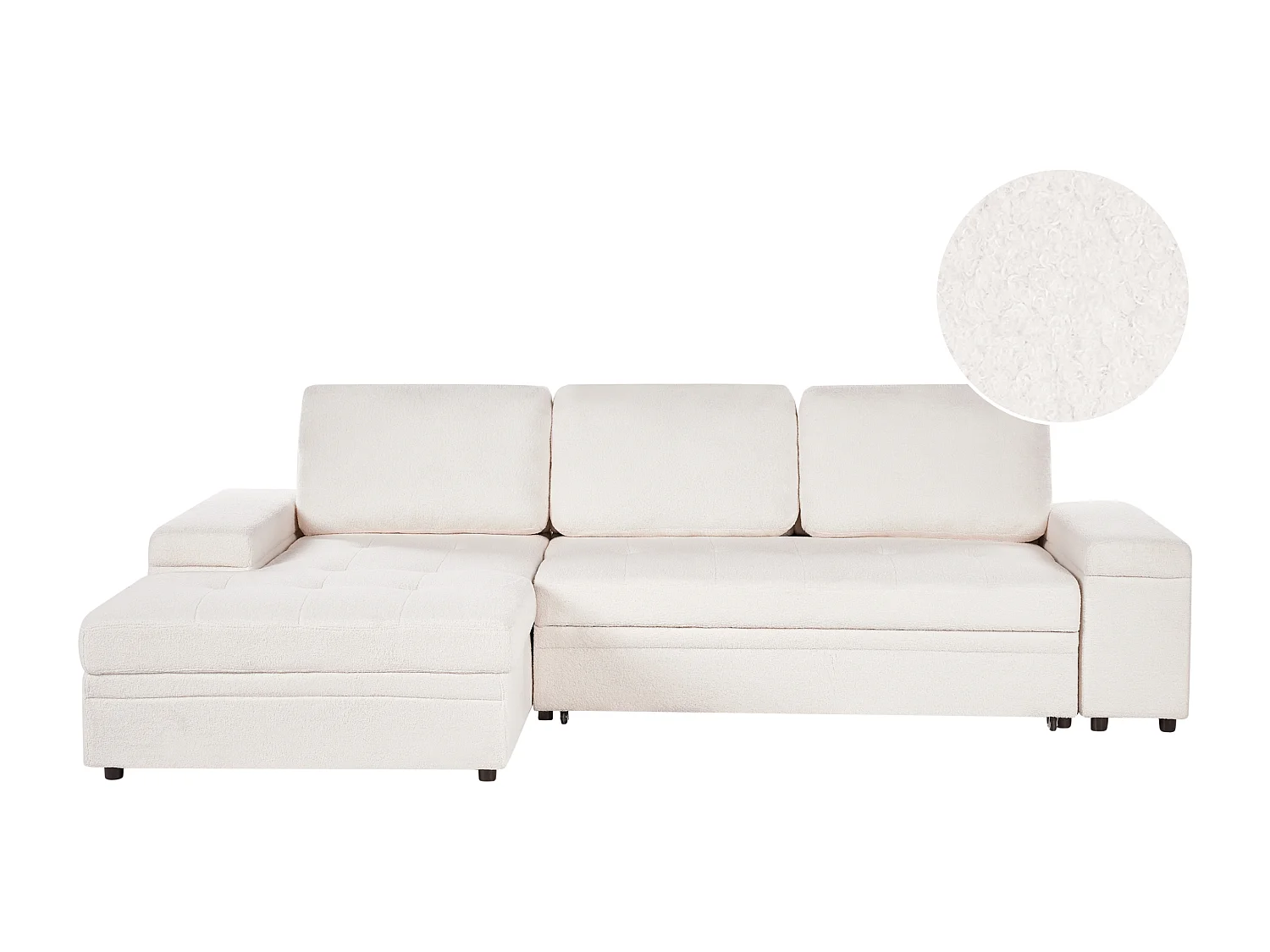 Sofá-cama de canto HRISEY Bouclé Branco com arrumação 3 lugares à direita