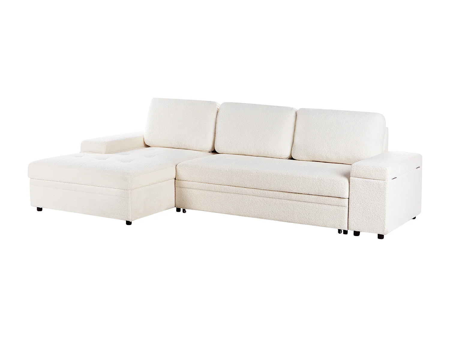 Sofá-cama de canto HRISEY Bouclé Branco com arrumação 3 lugares à direita