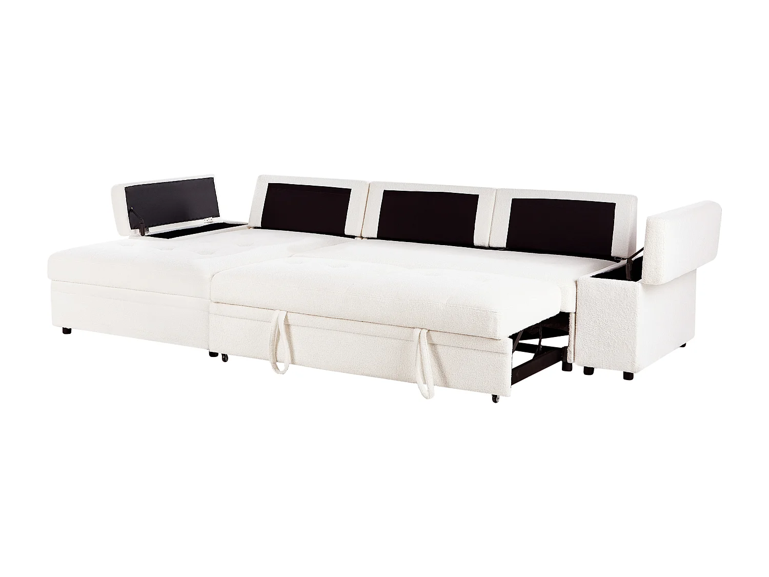 Sofá-cama de canto HRISEY Bouclé Branco com arrumação 3 lugares à direita