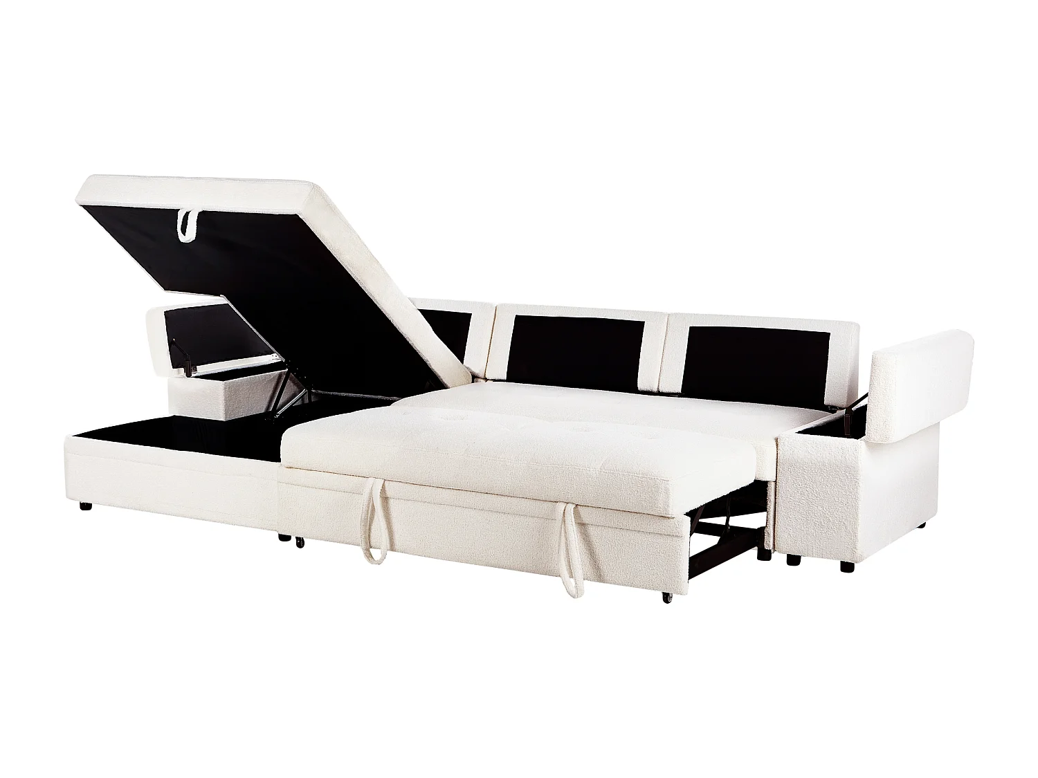 Sofá-cama de canto HRISEY Bouclé Branco com arrumação 3 lugares à direita