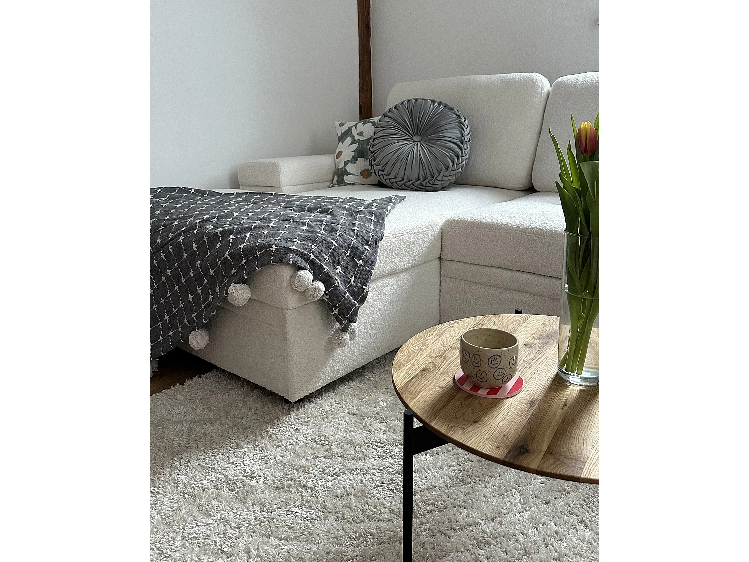 Canapé d'angle convertible 3 places avec rangement en coton blanc