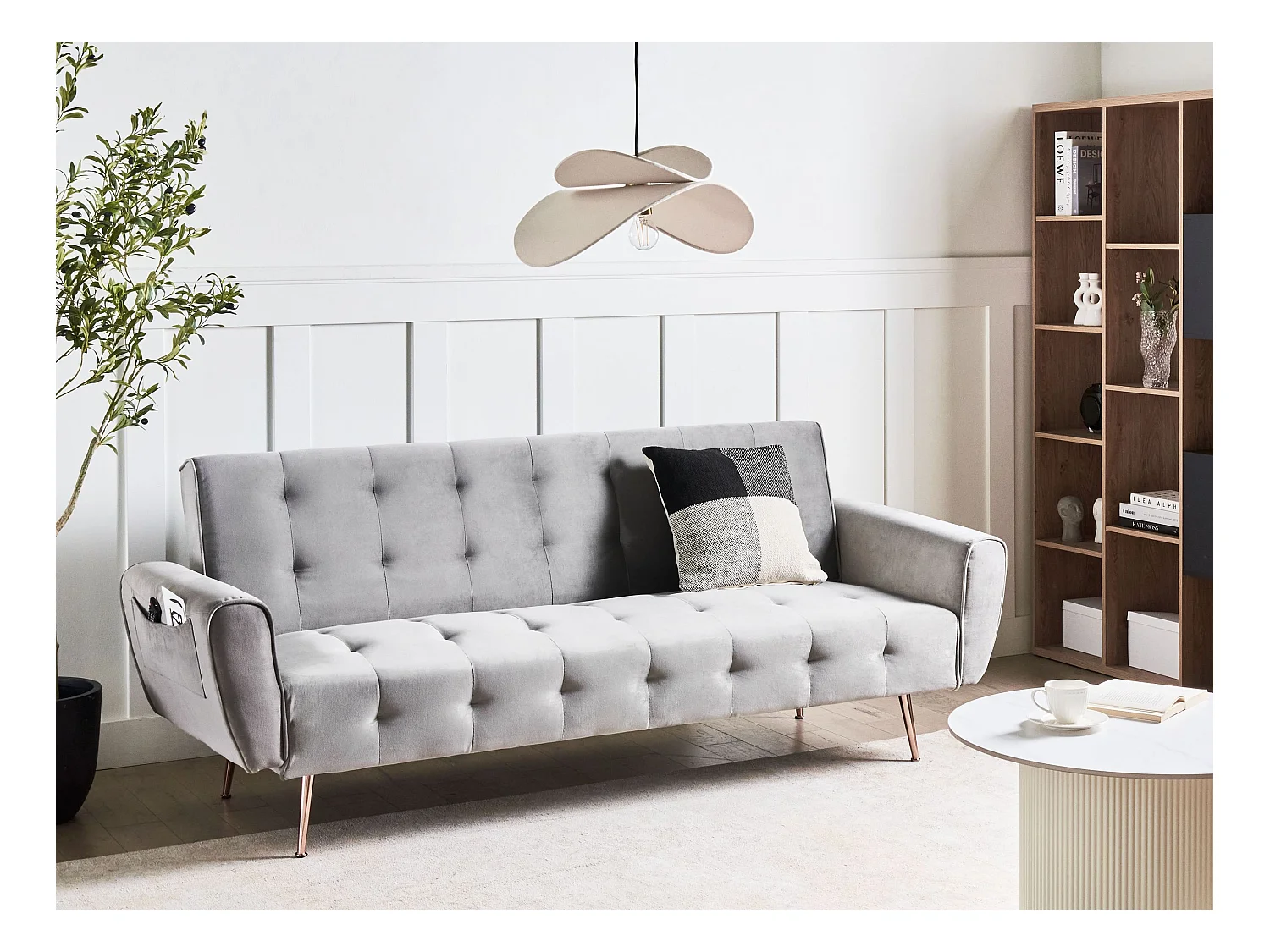Canapé-lit 3 places SELNES Velours Gris clair