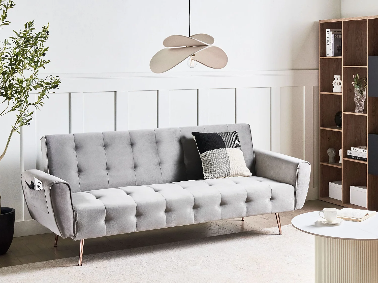 Sofa rozkładana SELNES Welur Jasnoszary dla 3 osób