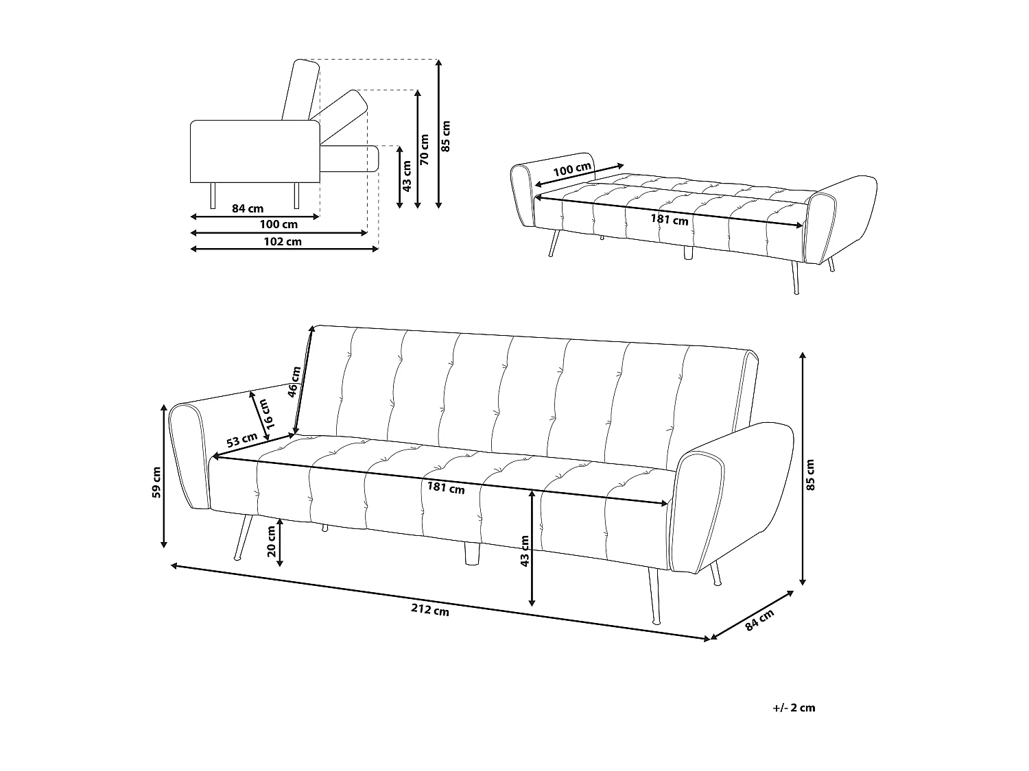 Sofa rozkładana SELNES Welur Jasnoszary dla 3 osób