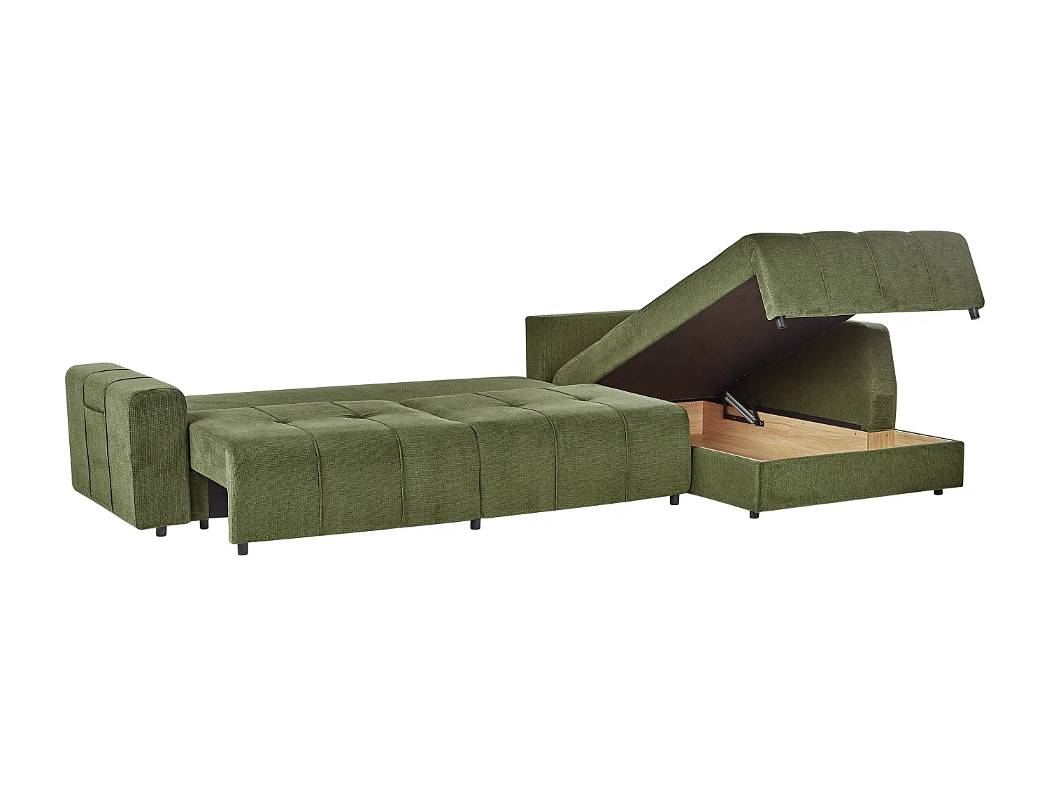 Canapé-lit d'angle 4 places INNVIK Tissu Vert avec rangement Côté droite