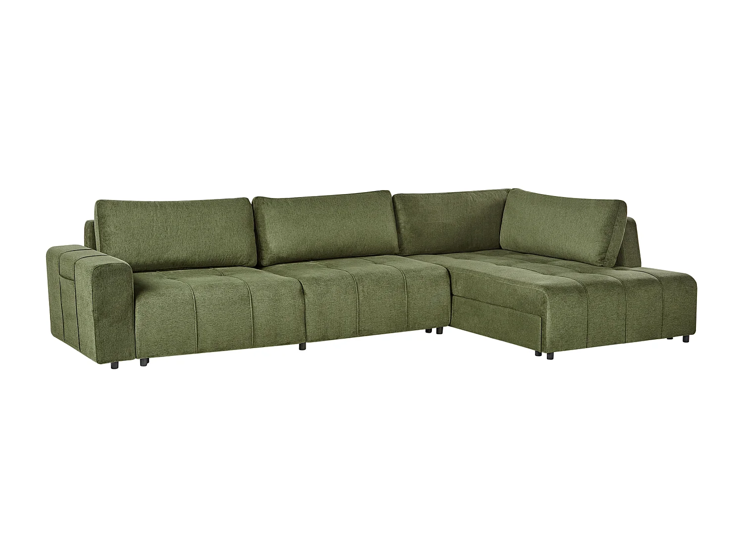 Canapé-lit d'angle 4 places INNVIK Tissu Vert avec rangement Côté droite